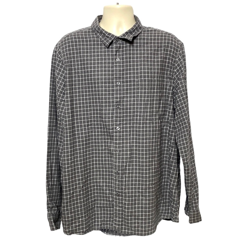 Apt 9 Grey Plaid Slim Fit Flannel Button Down Shirt 2XLT